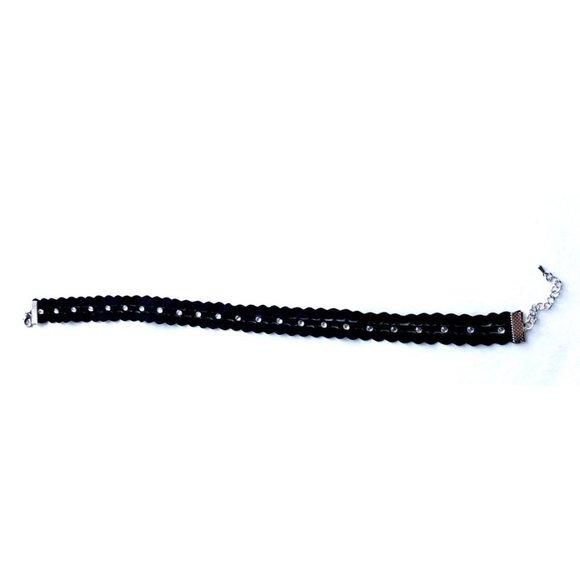 Elastic choker handmade black elastic lace necklace faux miniature rhinestones - Picture 3 of 8